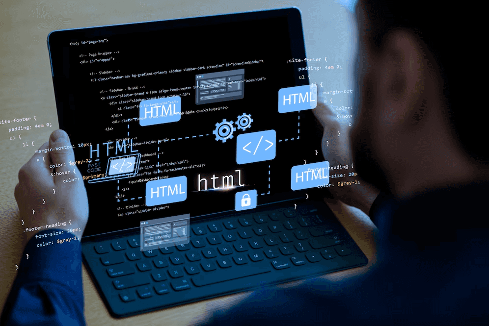 Coding dynamic website features on laptop for Netherlands clients